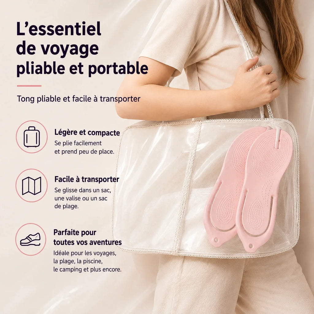 NOMADYS tong pliable rose facile à transporter en voyage