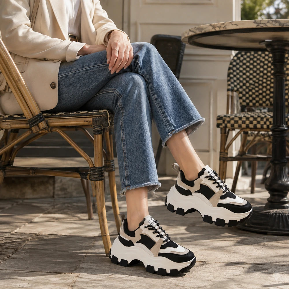 ALVÉNA™ basket à plateforme femme portée en terrasse Image
