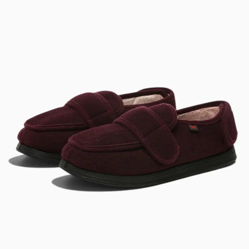 Chaussons orthopédiques Orthopodys, marque exploitée par AIIBORI (SASU), bordeaux ajustables pour pieds larges et gonflés