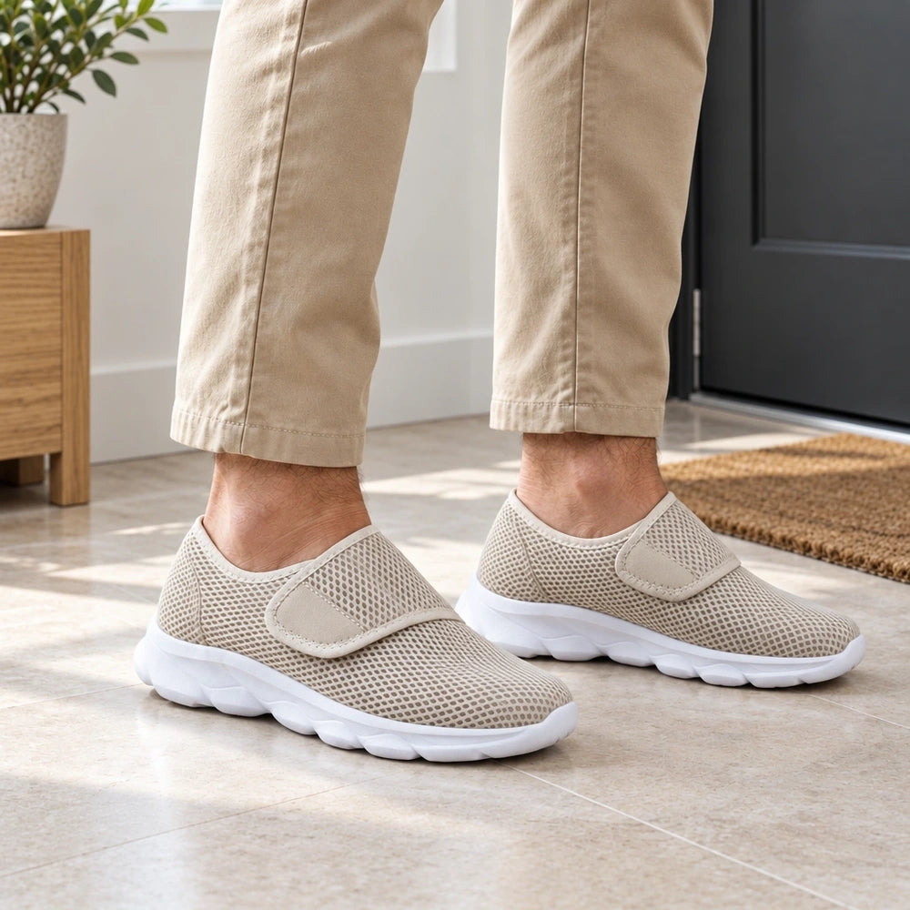 Basket ANDOLIS beige portée par un homme dans une entrée lumineuse Image