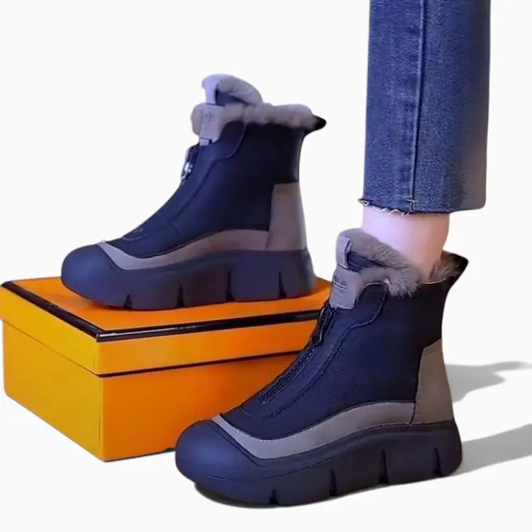 ARCTÉA bottines fourrées femme tendance portées avec un jean