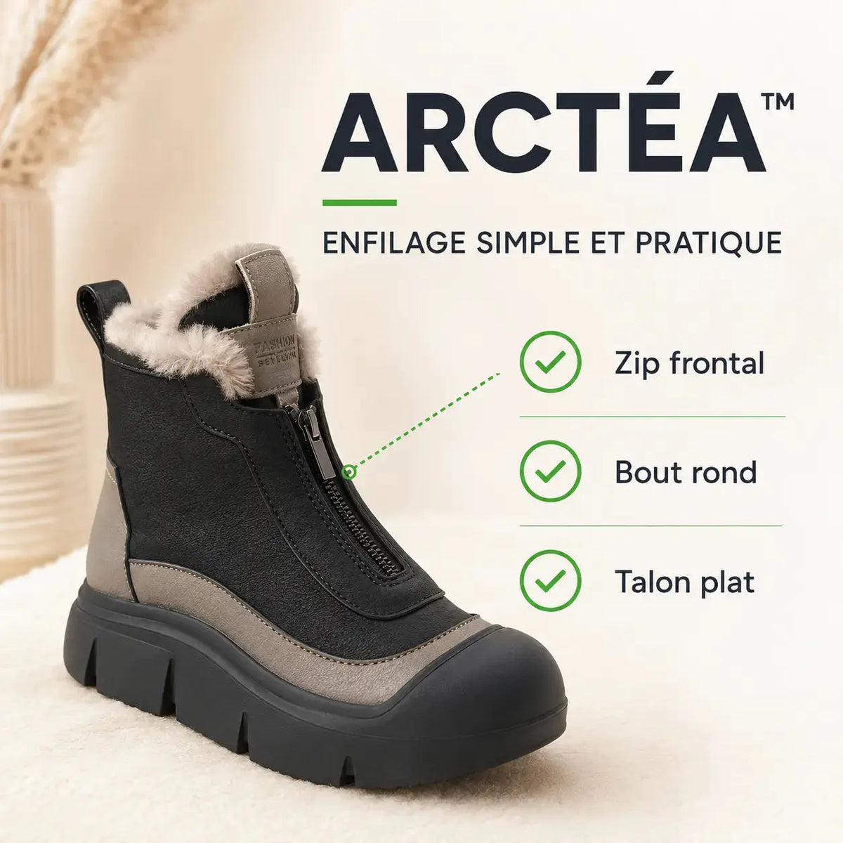 ARCTÉA bottine fourrée femme – zip frontal et enfilage pratique