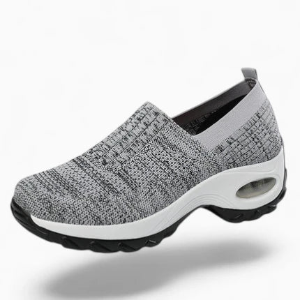 Basket confort orthopédique femme coloris gris — semelle coussin d'air et maille respirante