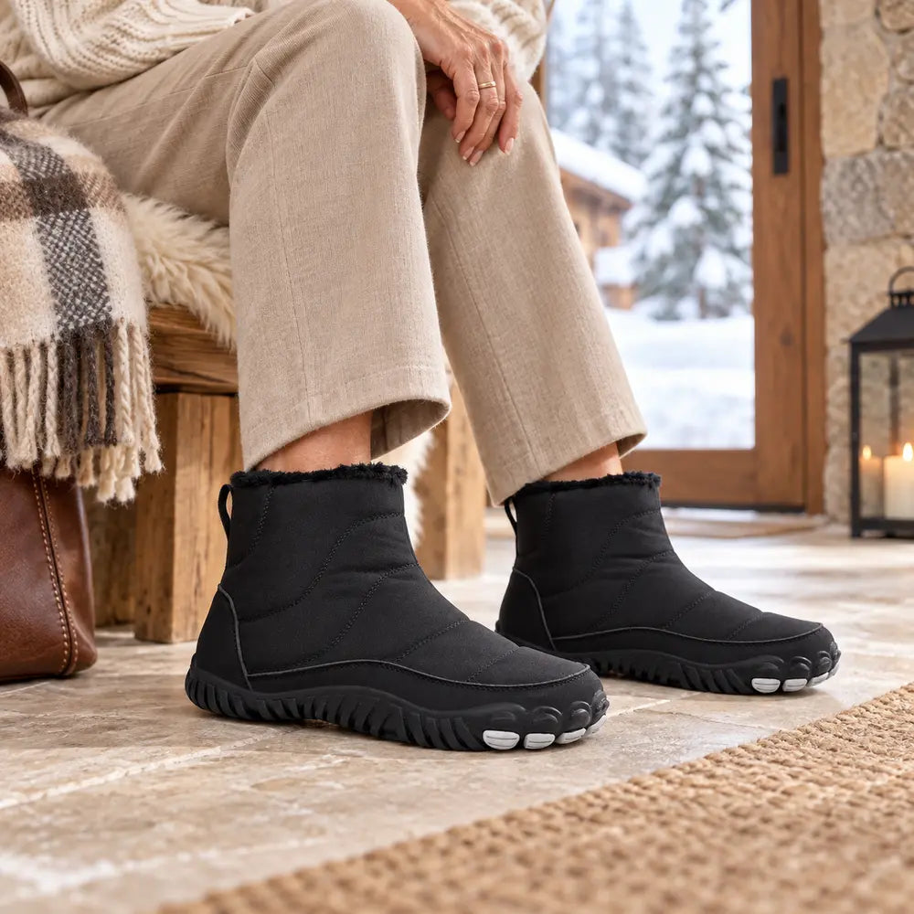 BORÉLYS™ boots pour la neige femme portées dans un chalet Image