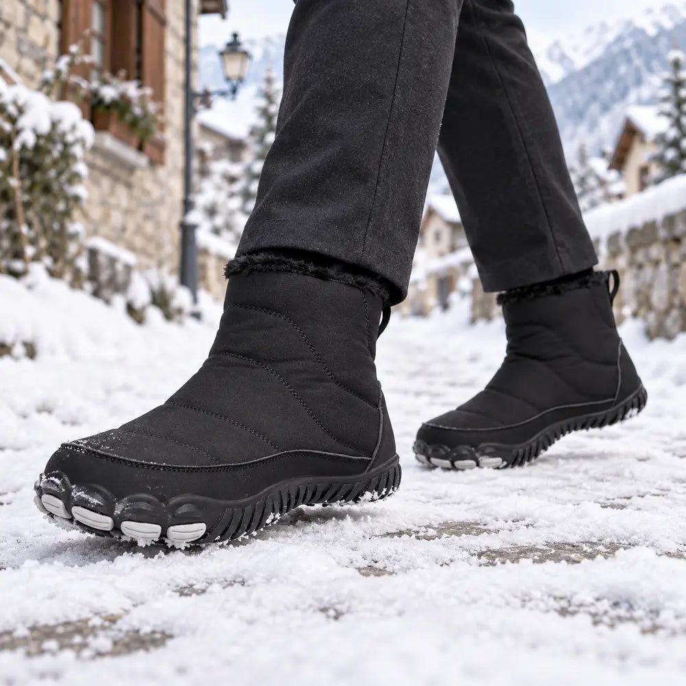 BORÉLYS™ boots pour la neige femme portées sur un chemin enneigé Image