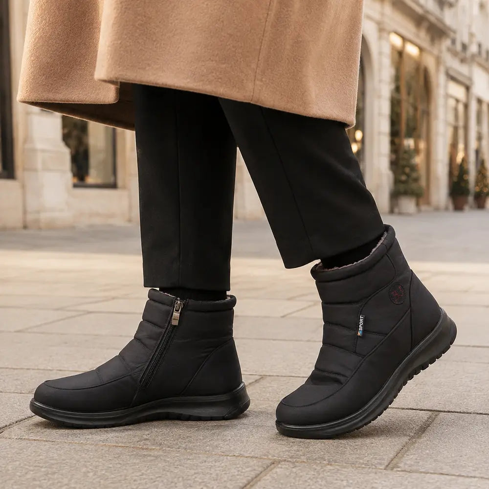 NÉVALYS™ bottines fourrées femme noires portées en ville Image