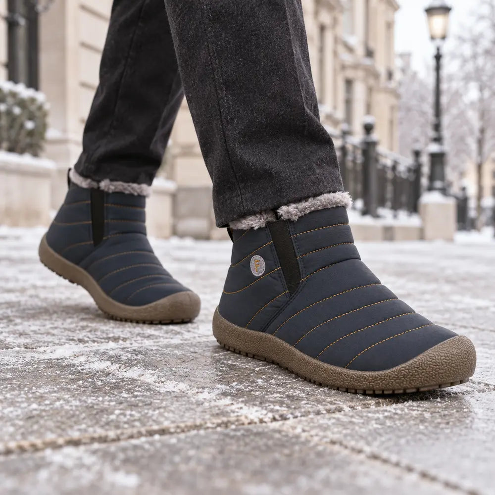 Chaussure fourrée homme NIVALOR portée en ville sur un sol hivernal Image