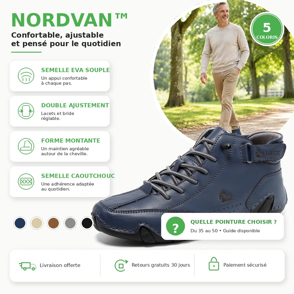 NORDVAN™ chaussure montante homme confortable – semelle EVA, maintien réglable et cinq coloris