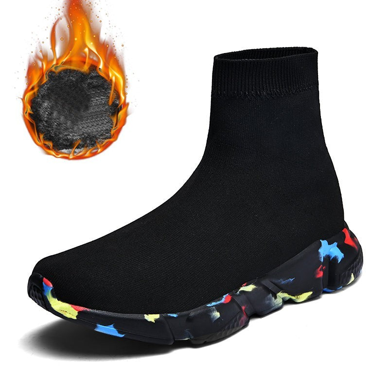 Basket chaussette femme Orthopodys noire sans lacets avec semelle épaisse multicolore et doublure chaude