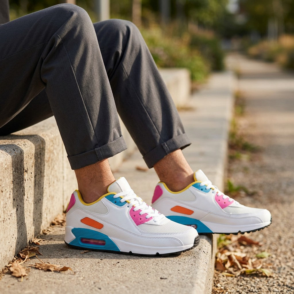 Baskets orthopédiques homme Orthopodys Kelwyn blanches en mesh avec détails colorés et semelle air cushion amortissante