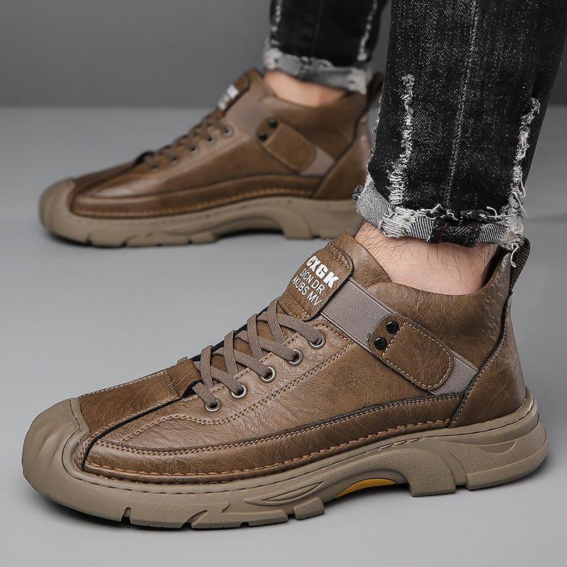 Bottes homme en cuir marron Orthopodys, tige montante avec doublure polaire et semelle épaisse pour l'hiver