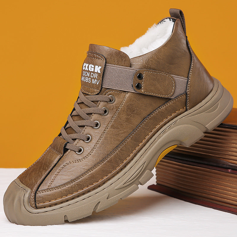 Bottes homme Orthopodys en cuir marron à tige montante avec doublure polaire chaude et semelle épaisse antidérapante