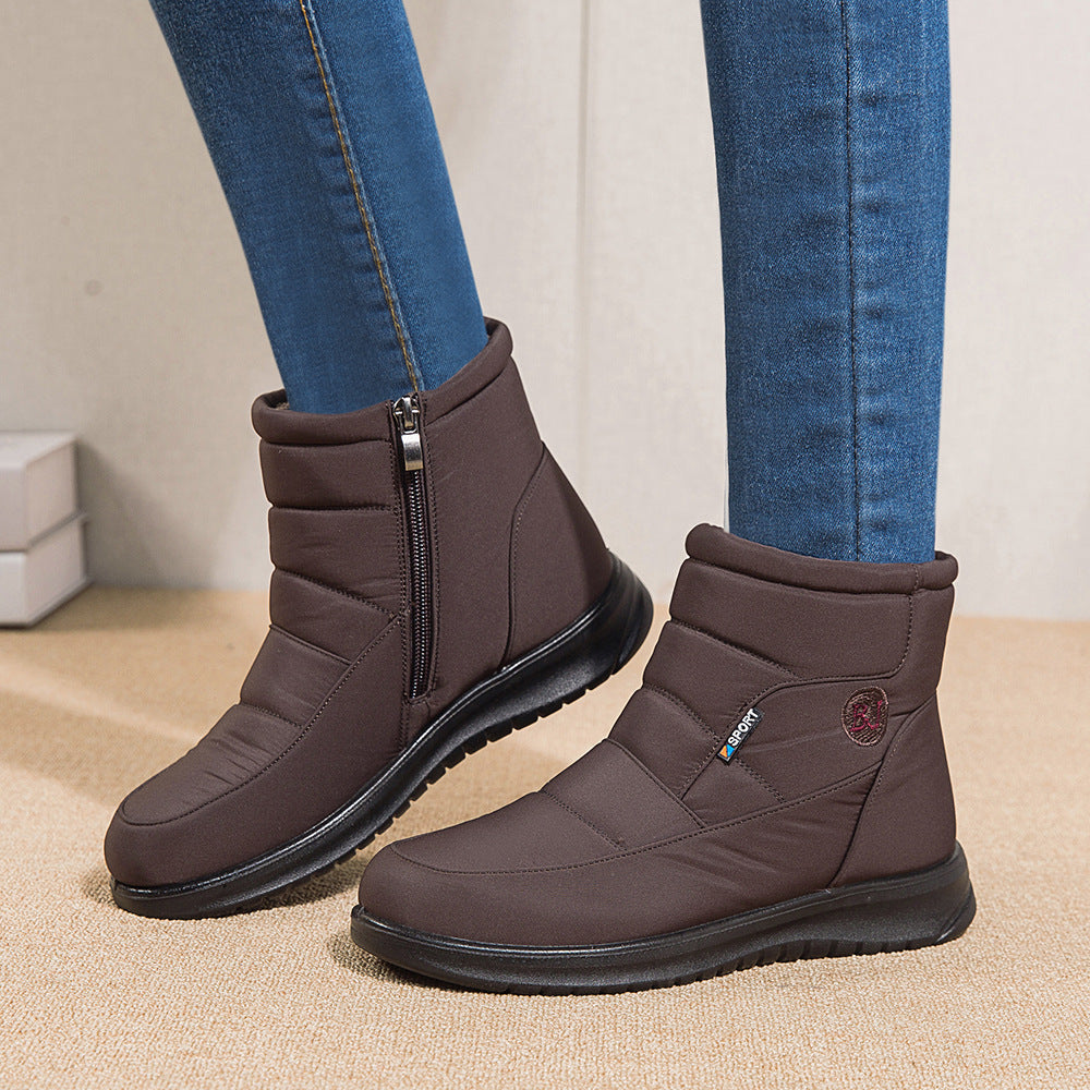 Bottines fourrées imperméables marron Orthopodys pour femme avec zip latéral et tige matelassée pour l'hiver