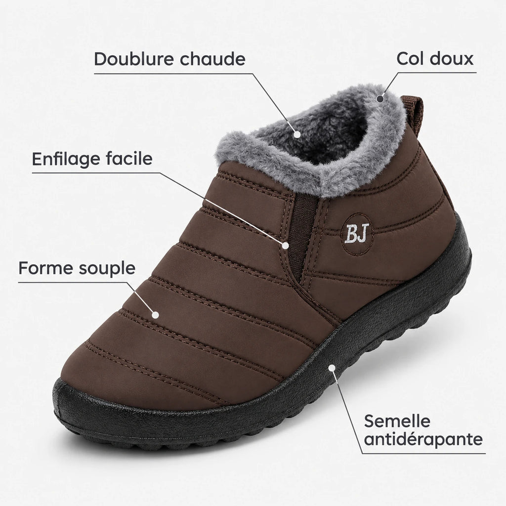 Bottines femme Orthopodys marron fourrées sans lacets avec semelle antidérapante pour l'hiver