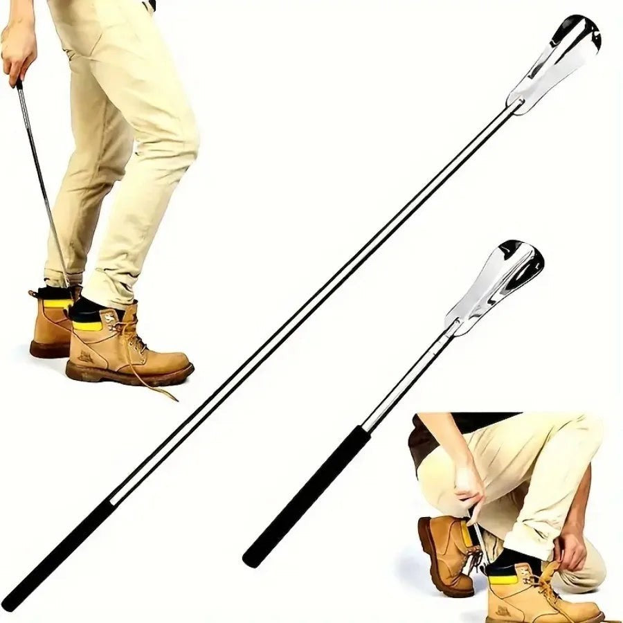 Chausse-pied télescopique Orthopodys en acier inoxydable, réglable de 26 à 64 cm pour enfiler facilement ses chaussures.