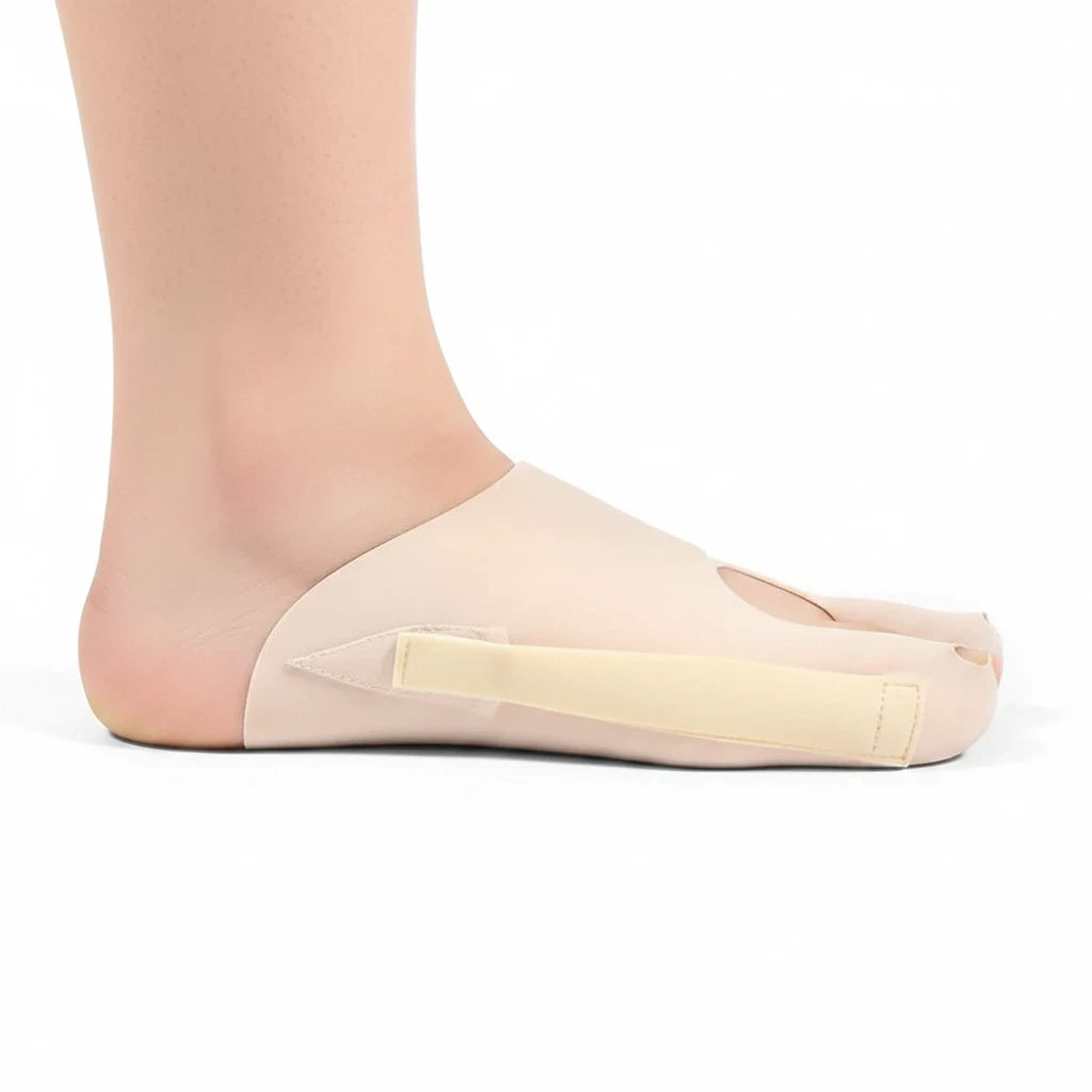 Chaussette orthopédique Orthopodys pour hallux valgus en nylon beige avec bande latérale ajustable sur le pied
