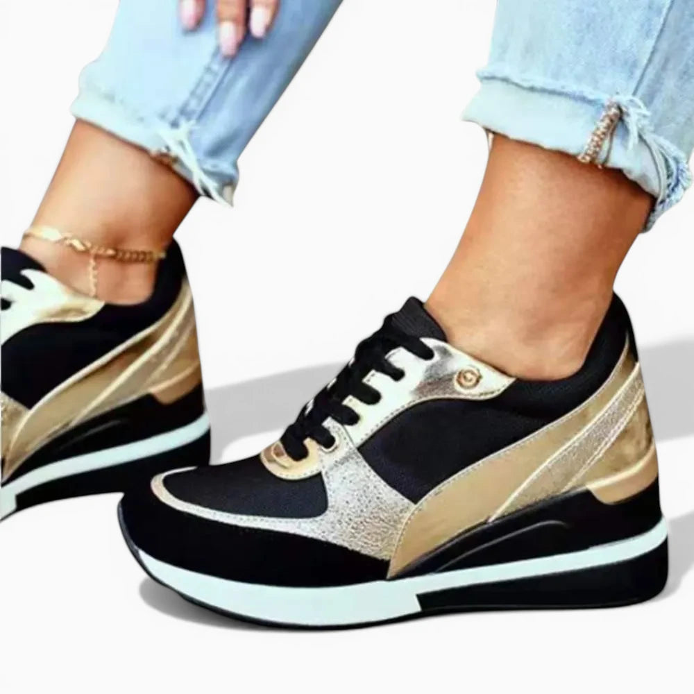 ELYSSIA™ - Basket à talon femme – Sublimez votre style avec élégance unique noir doree