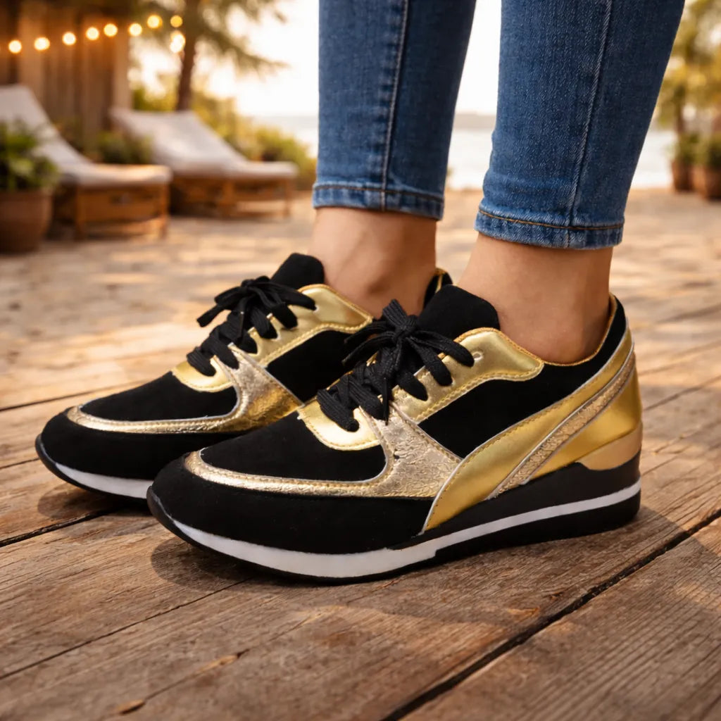 ELYSSIA™ - Basket à talon femme – Sublimez votre style avec élégance unique  noir dorée
