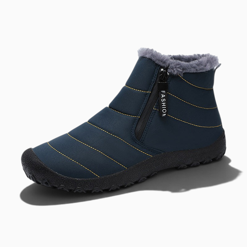 Chaussure fourrée homme Orthopodys, marque exploitée par AIIBORI (SASU), bleue matelassée avec fermeture éclair latérale