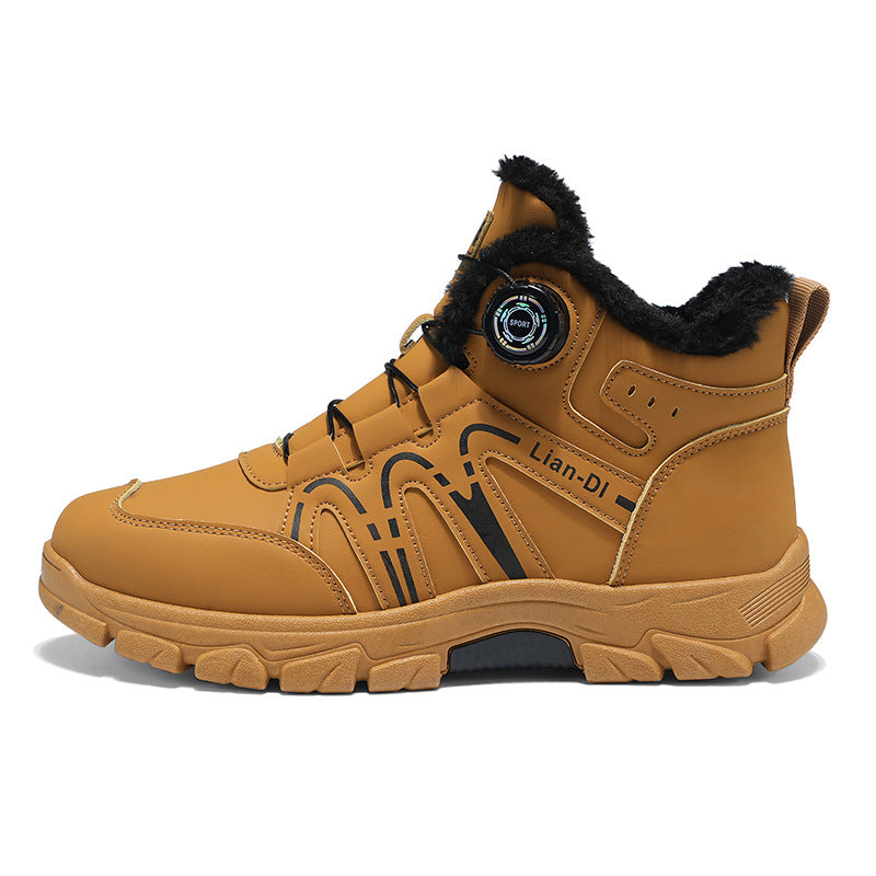 Chaussure hiver homme Orthopodys, marque exploitée par AIIBORI (SASU), montante, couleur camel, doublure fourrée noire.