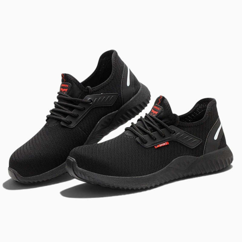 Chaussure de sécurité homme légère noire Orthopodys, marque exploitée par AIIBORI (SASU), style basket respirante
