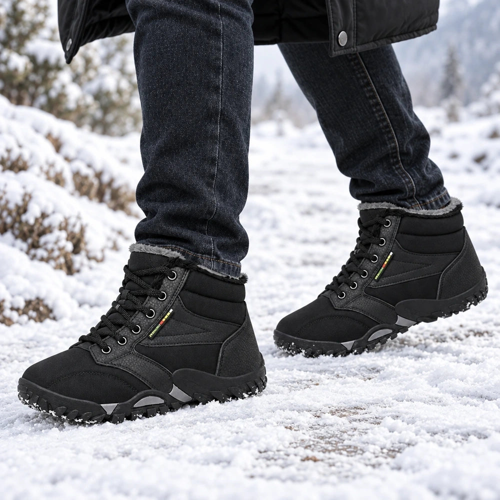 Chaussures neige homme noires Orthopodys, tige déperlante, doublure peluche et semelle antidérapante dans la neige