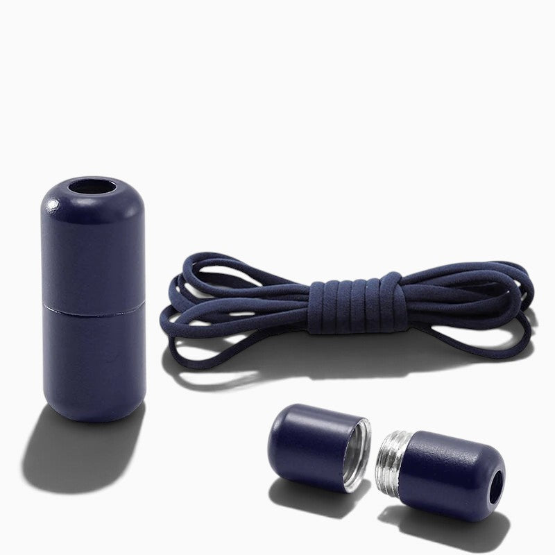 Lacet élastique bleu marine plat LACÉO par Orthopodys avec fermoir métallique à vis pour chaussures sans nœud