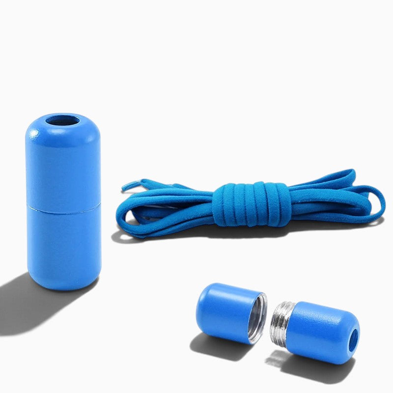 Lacet élastique bleu plat LACÉO™ par Orthopodys, marque exploitée par AIIBORI (SASU) avec fermoir métallique vissable.
