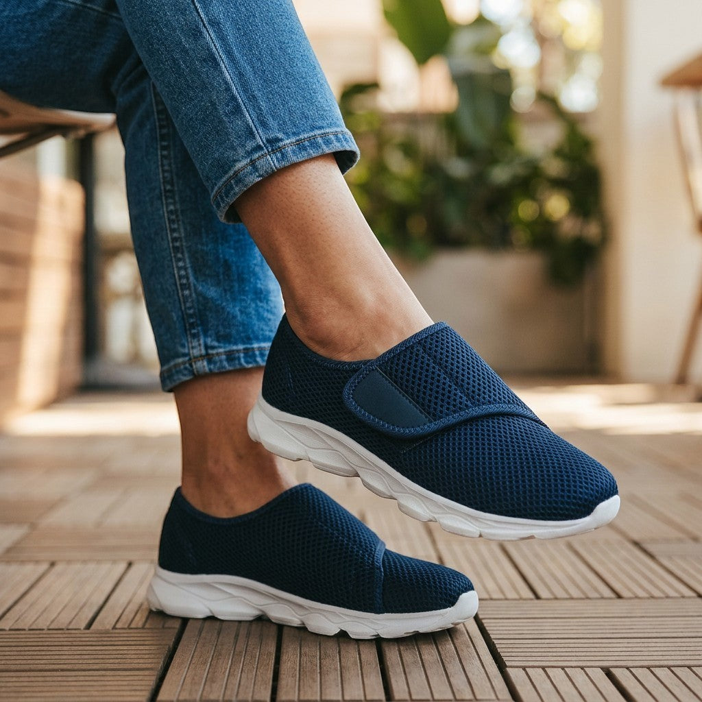 Basket orthopédique Orthopodys, marque exploitée par AIIBORI (SASU) bleu marine en mesh pour pieds larges