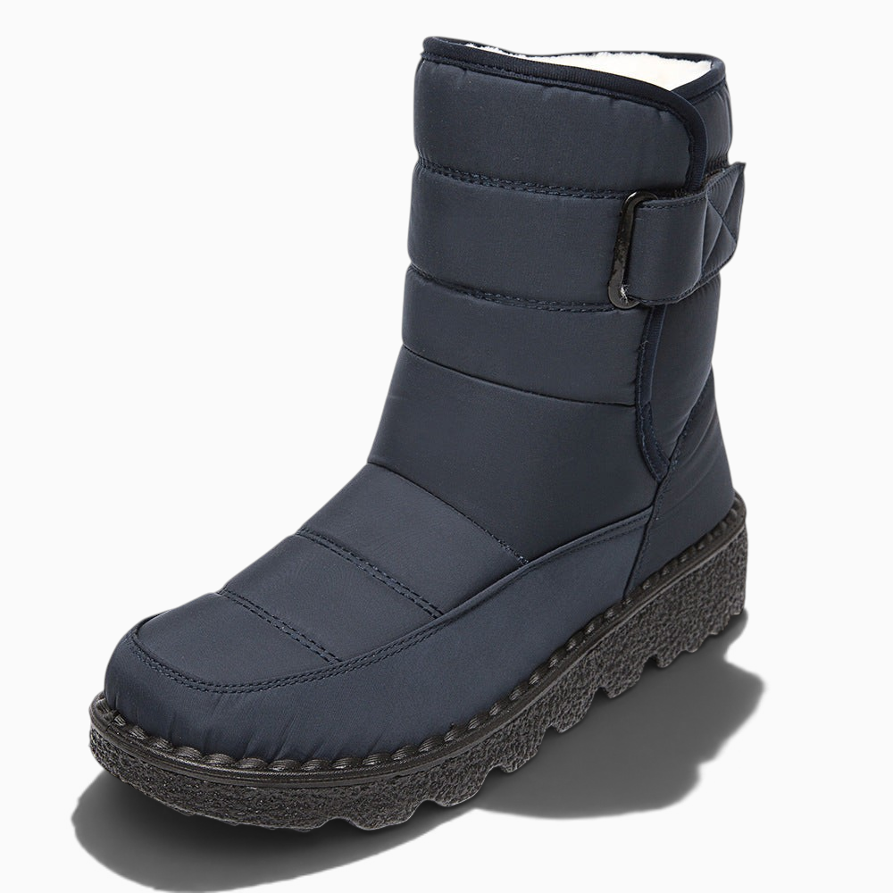 Boots de neige femme Orthopodys, marque exploitée par AIIBORI (SASU), bleu marine avec sangle réglable et semelle crantée