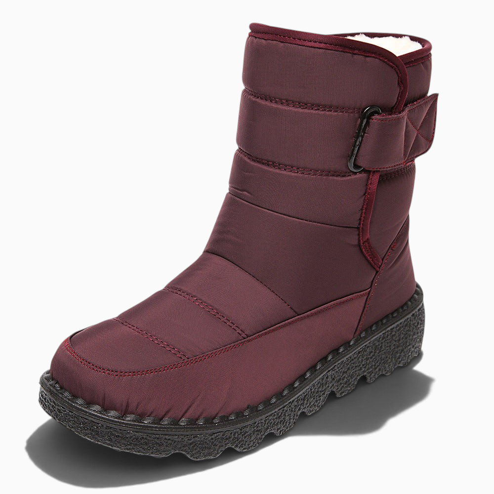 Boots de neige femme Orthopodys, marque exploitée par AIIBORI (SASU), rouges montantes avec sangle et semelle crantée