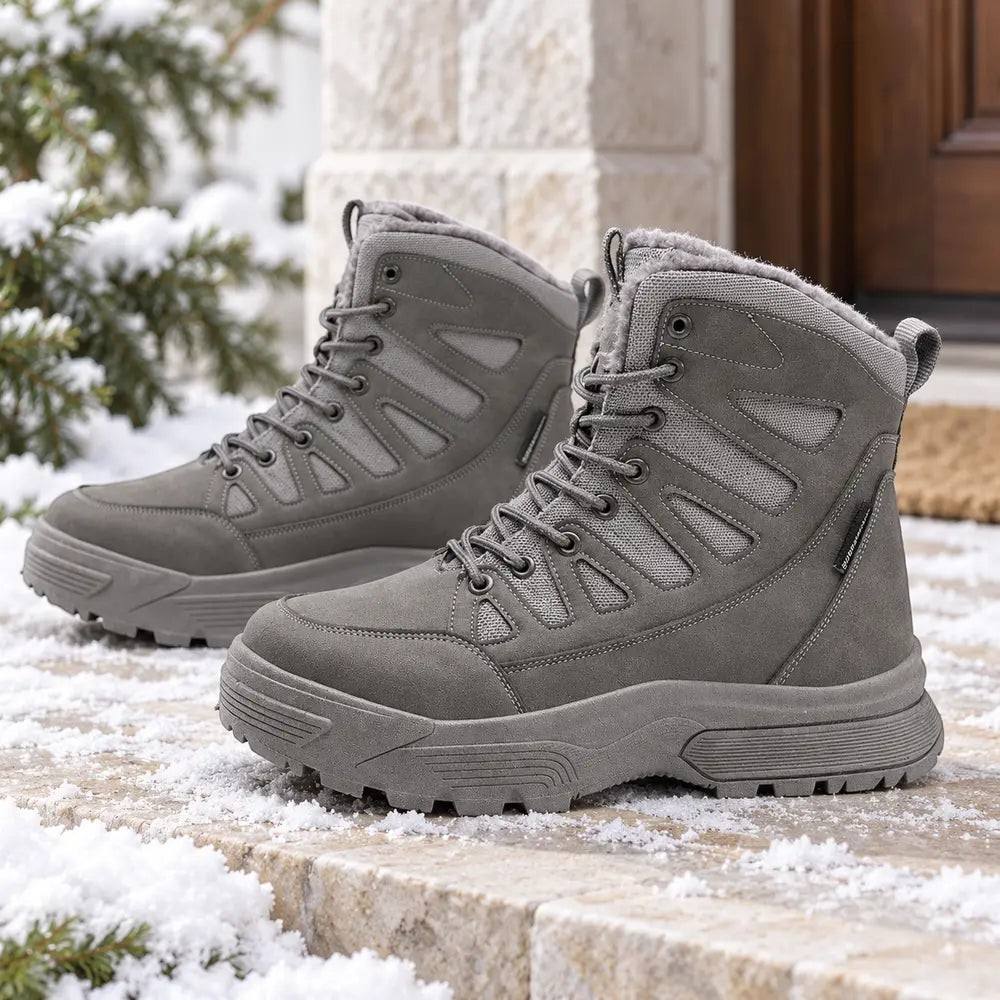 Bottes de neige homme Orthopodys, marque exploitée par AIIBORI (SASU), grises, imperméables avec doublure en peluche