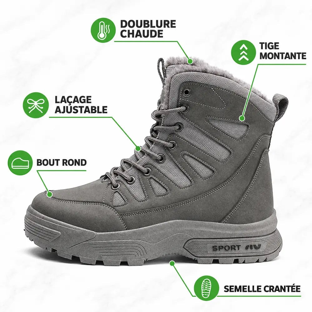 Botte de neige homme Orthopodys, marque exploitée par AIIBORI (SASU), grise, imperméable avec doublure chaude et semelle