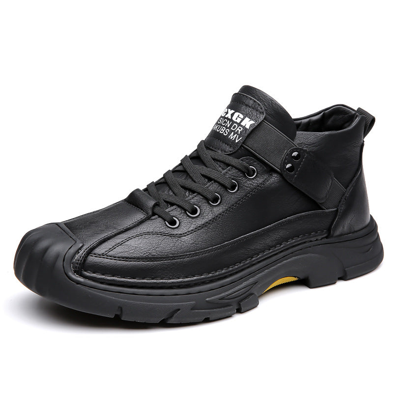 Bottes homme en cuir noir Orthopodys, marque exploitée par AIIBORI (SASU), tige montante avec doublure polaire chaude