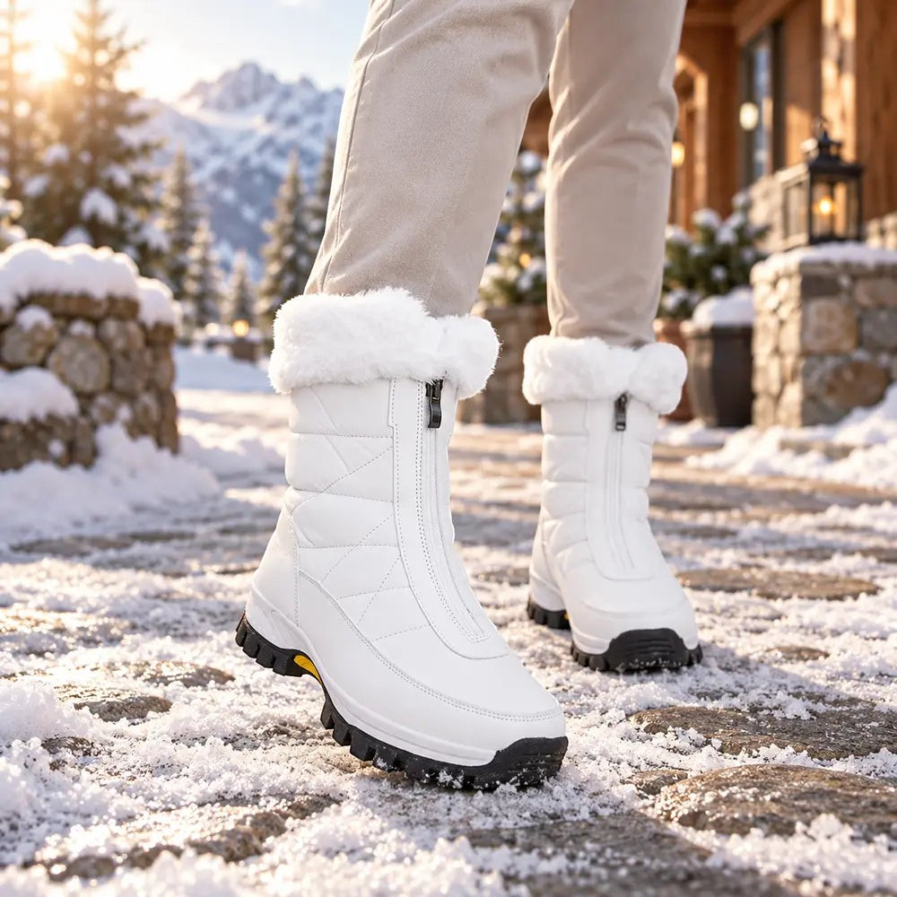 Bottes de neige femme blanches ALPÉLYA™ par Orthopodys, marque exploitée par AIIBORI (SASU), avec fourrure et zip avant