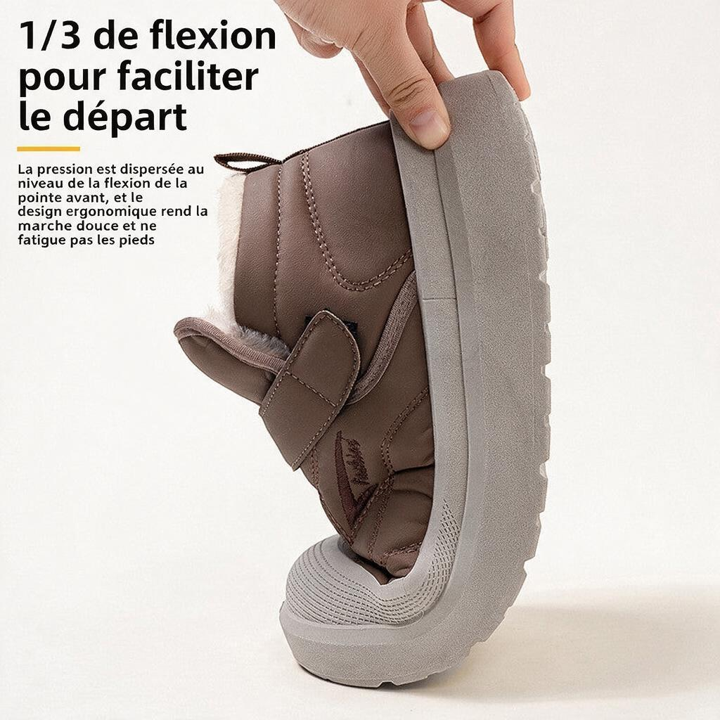 Bottines fourrées femme Orthopodys, marque exploitée par AIIBORI (SASU), camel avec semelle souple et flexible en PU