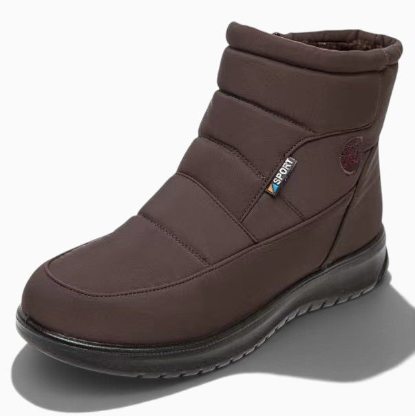 Bottines fourrées marron Orthopodys, marque exploitée par AIIBORI (SASU), avec fermeture zippée et semelle caoutchouc.