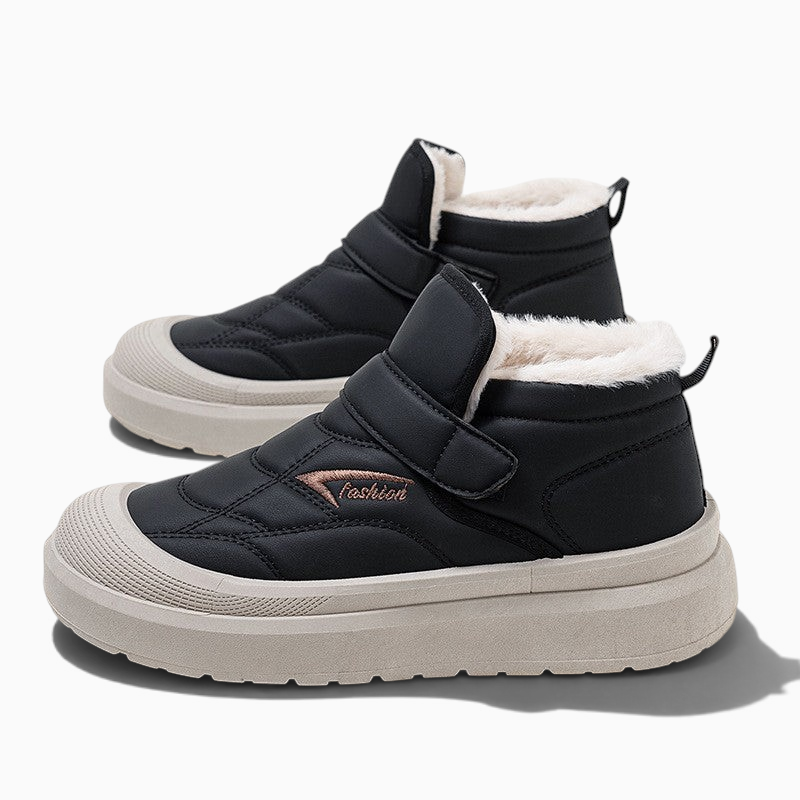 Bottines fourrées femme Orthopodys, marque exploitée par AIIBORI (SASU), noires avec semelle épaisse et scratch