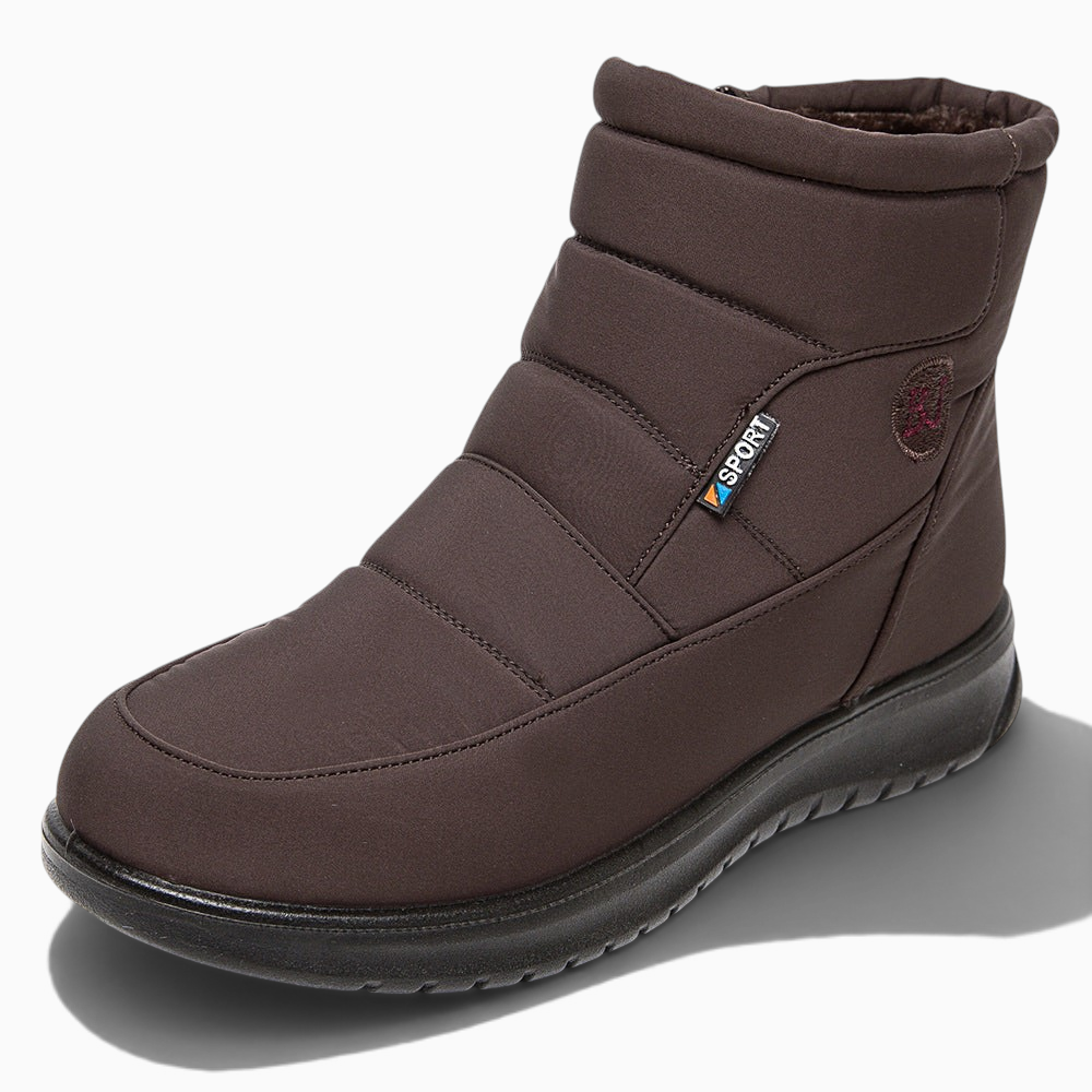 Bottines fourrées imperméables marron GLACÉVA™ par Orthopodys, marque exploitée par AIIBORI (SASU), avec zip latéral.