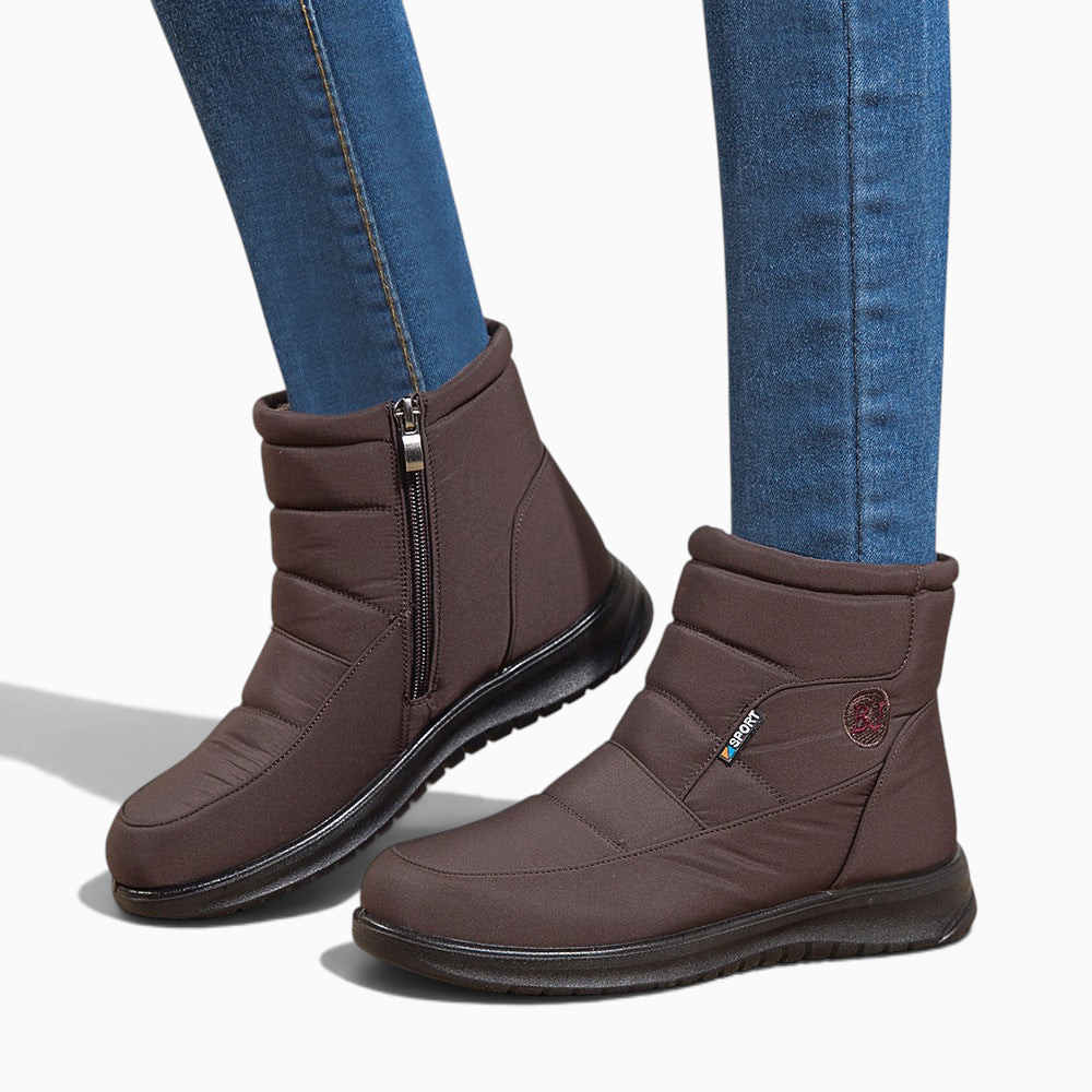 Bottines fourrées imperméables marron Orthopodys pour femme avec tige matelassée et fermeture éclair latérale