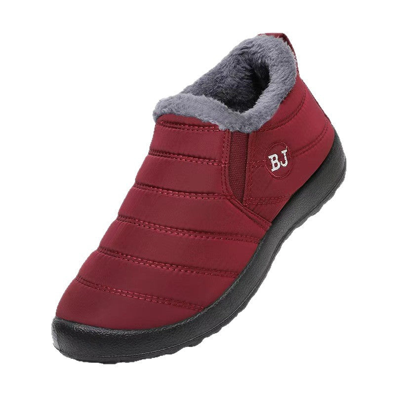 Bottines neige Orthopodys, marque exploitée par AIIBORI (SASU) rouge bordeaux fourrées sans lacets pour femme