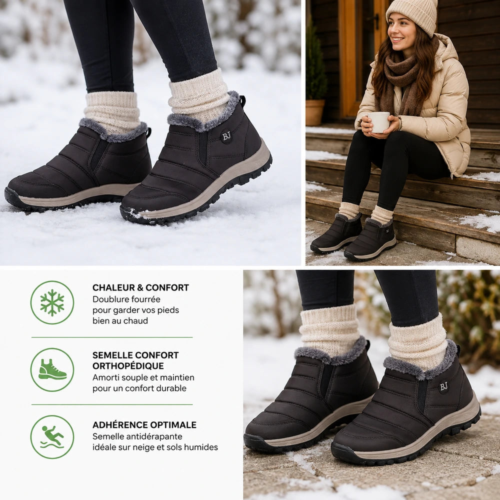 Bottines neige Orthopodys, marque exploitée par AIIBORI (SASU) noires fourrées sans lacets pour femme en hiver