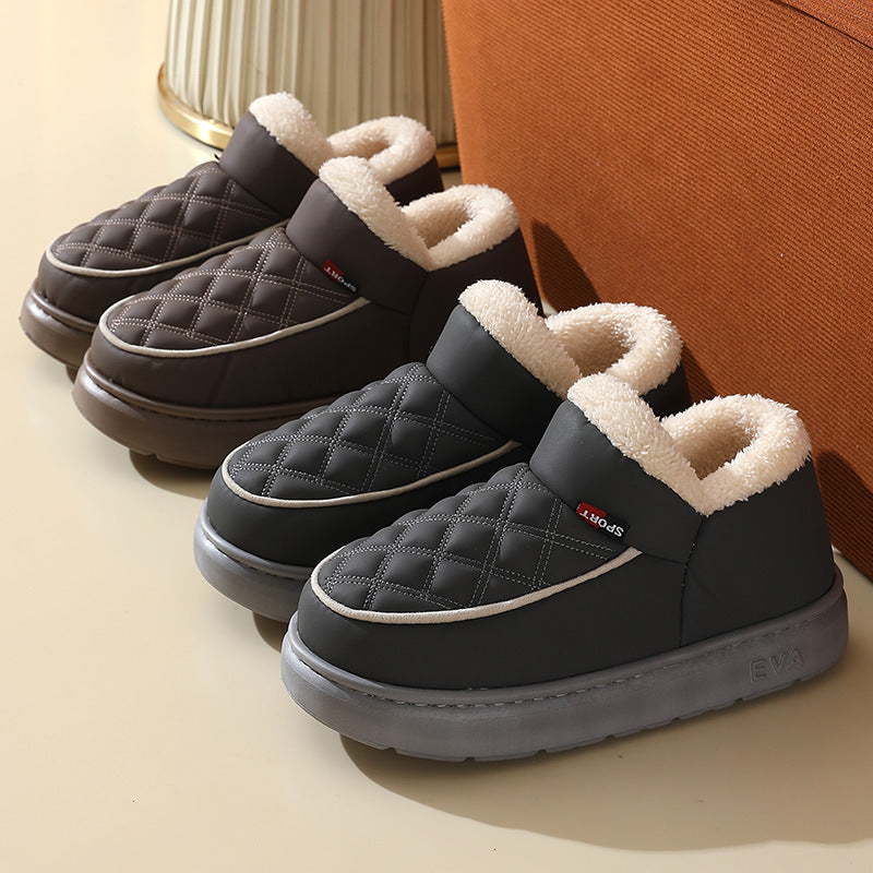 Chaussons Orthopodys femme matelassés marron et gris avec doublure polaire et semelle plateforme épaisse
