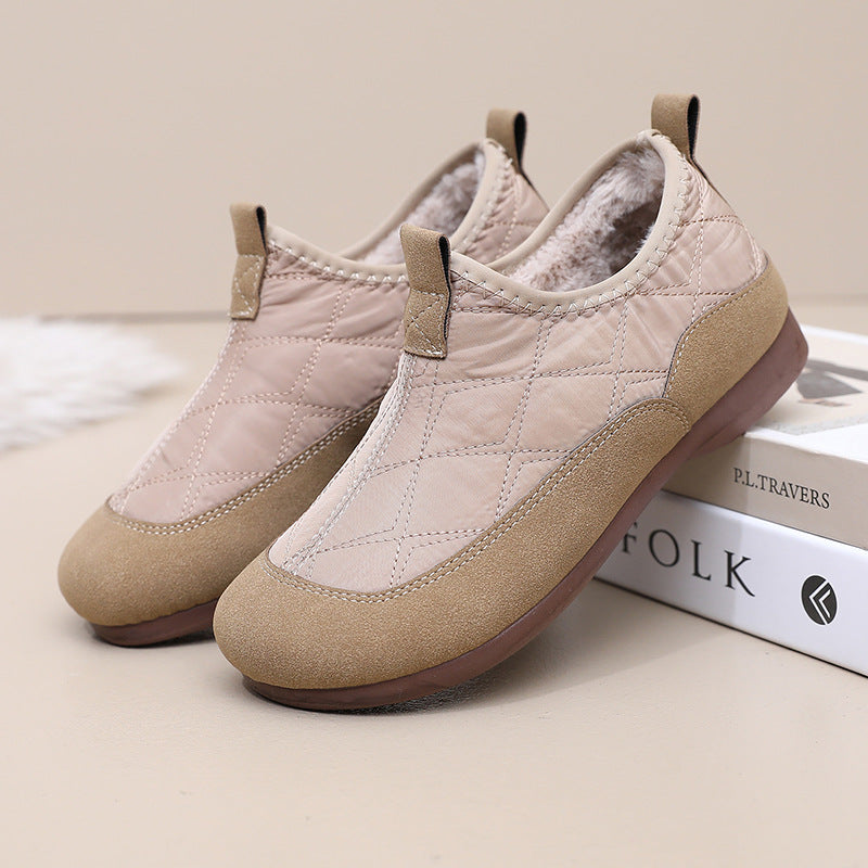 Chaussons d'hiver femme Orthopodys, marque exploitée par AIIBORI (SASU), beige matelassé avec doublure polaire chaude