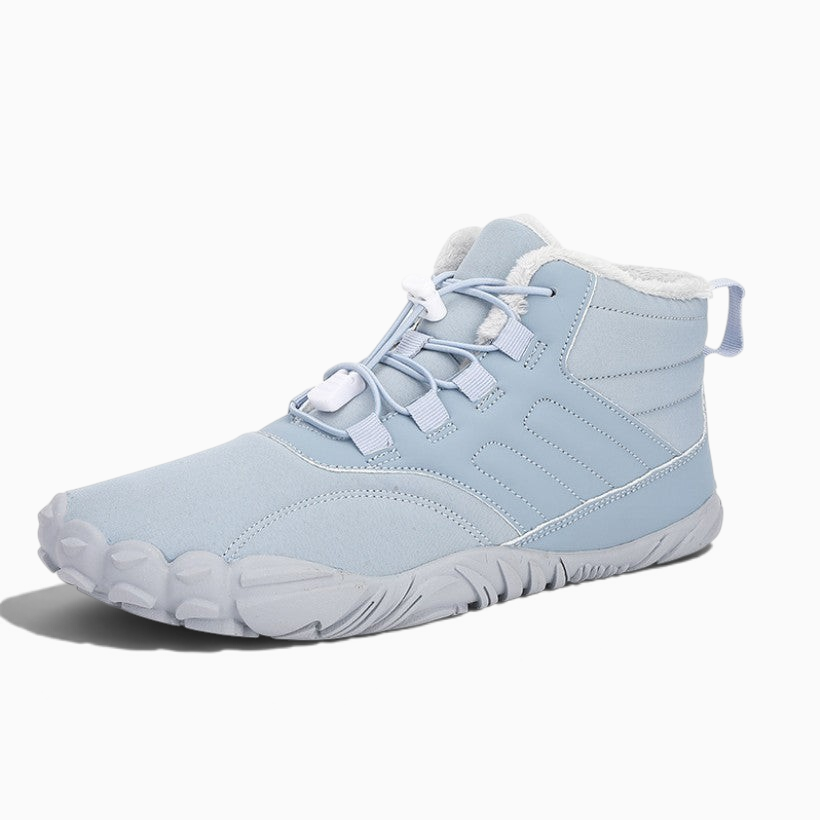 Chaussures chaudes Orthopodys marque exploitée par AIIBORI (SASU) bleu clair en toile oxford avec col fourré et crampons