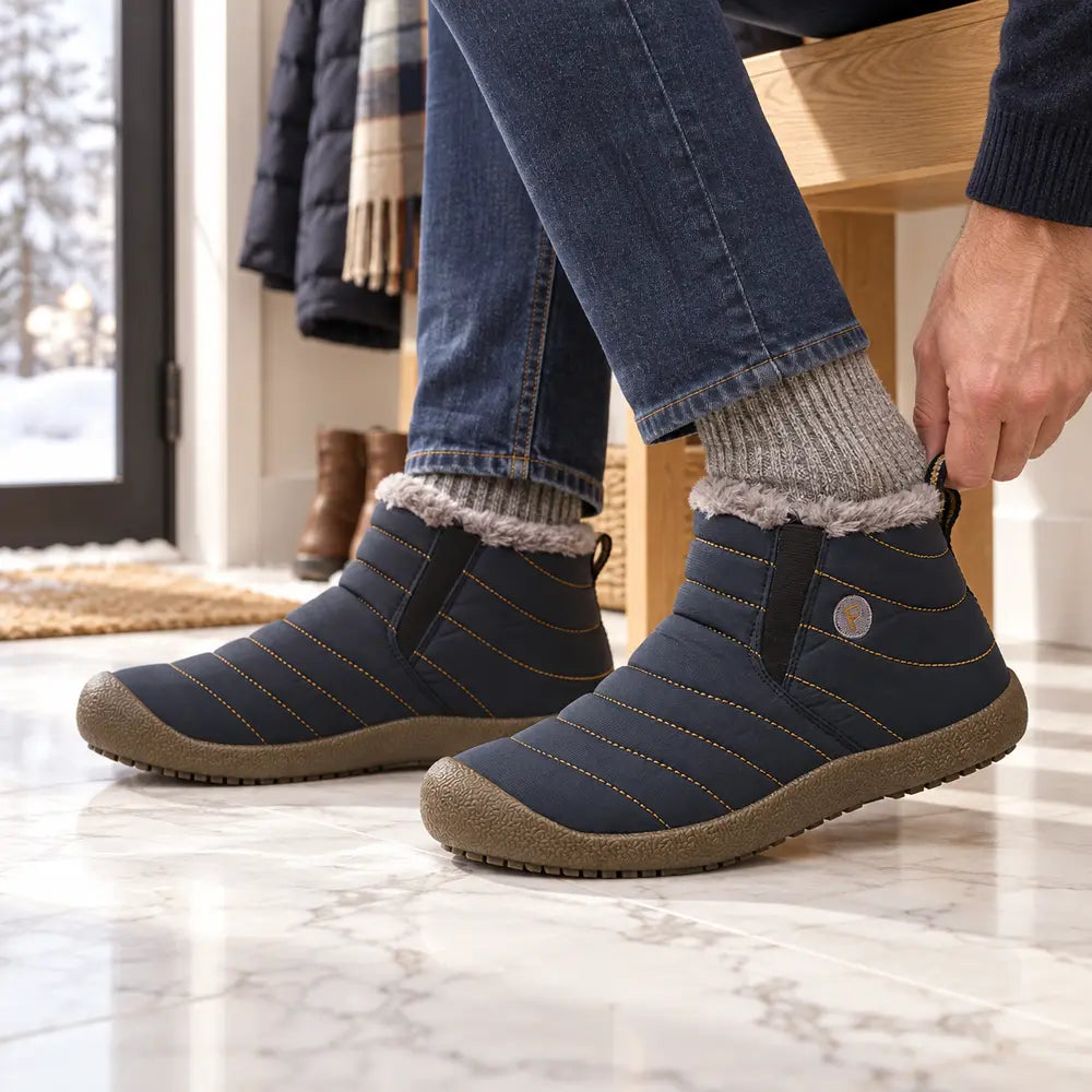 Chaussure fourrée homme Orthopodys, marque exploitée par AIIBORI (SASU), bleu marine matelassée avec doublure chaude