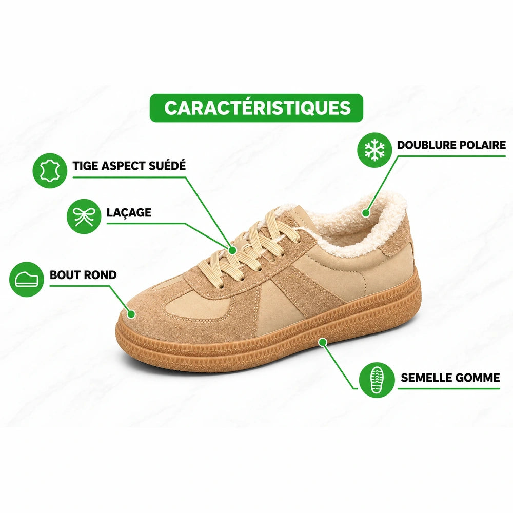 Chaussures femme hiver Orthopodys, marque exploitée par AIIBORI (SASU), beige suédé avec doublure polaire et semelle gomme