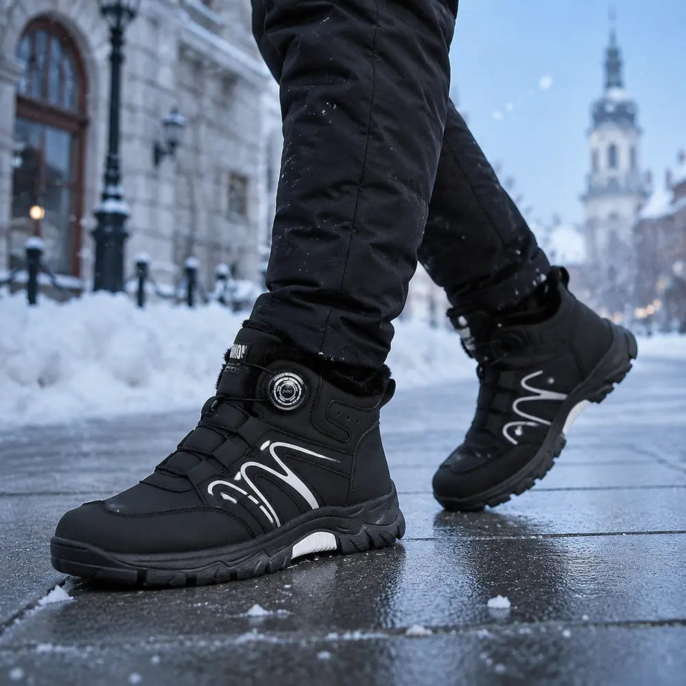 Chaussure hiver homme Orthopodys, marque exploitée par AIIBORI (SASU), noire montante avec serrage rapide par molette