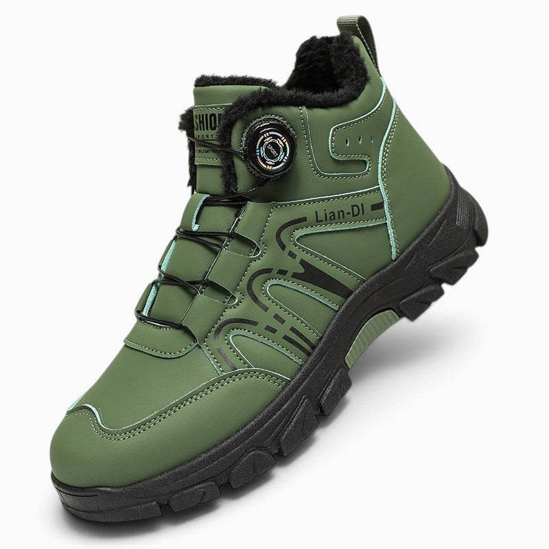 Chaussure hiver homme Orthopodys, marque exploitée par AIIBORI (SASU), montante verte en PU avec doublure fourrée