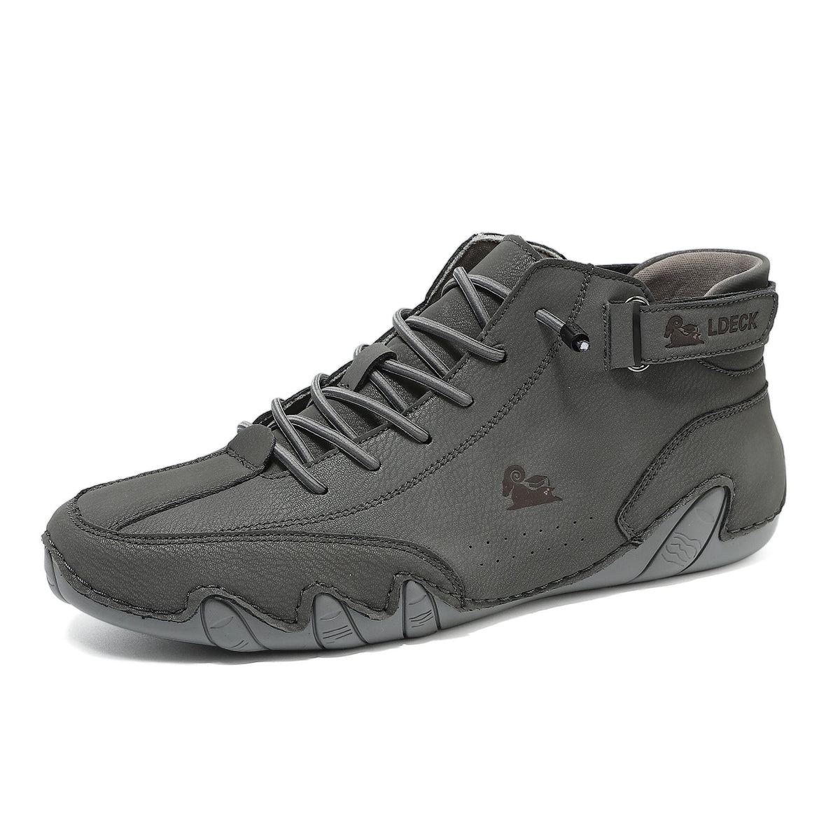 Chaussure montante homme Orthopodys, marque exploitée par AIIBORI (SASU), grise en microfibre avec bride et lacets